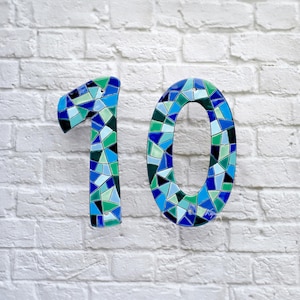 Benutzerdefinierte Keramik Hausnummern, Blau Türkis Mosaik Fliesen Adressnummern, 6-8 Zoll
