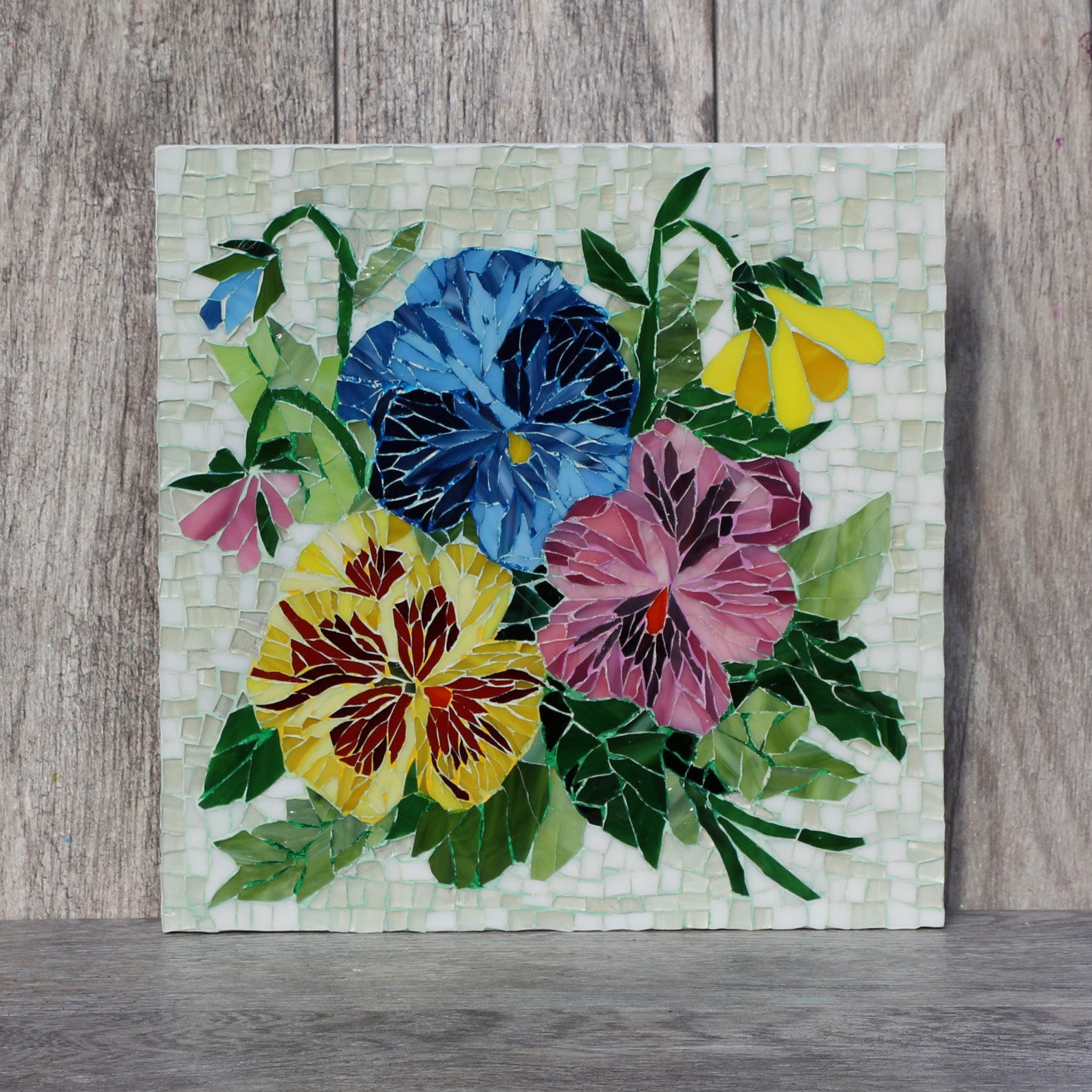 Purple Flowers Wall Art Pansies Stained Glass Mosaic Pink Etsy Canada