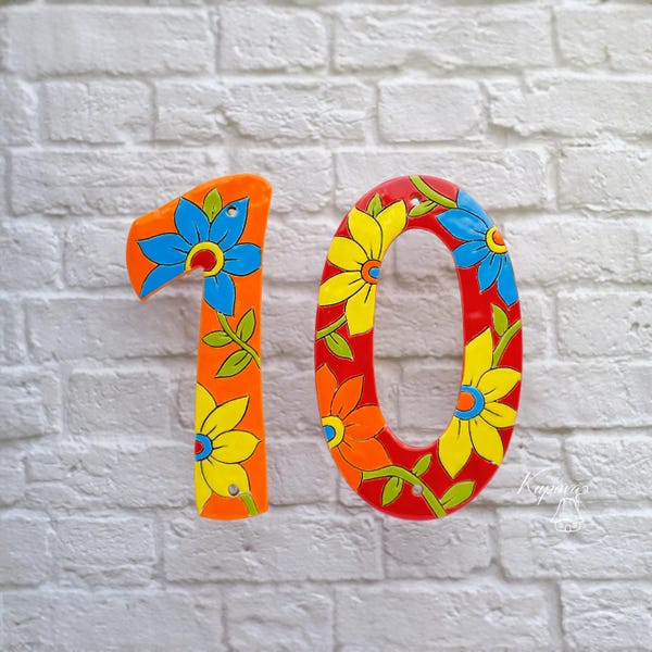 Custom Ceramic House Number Sign with Floral Pattern. Outdoor Address Tile. Handmade Weatherproof Street Numbers