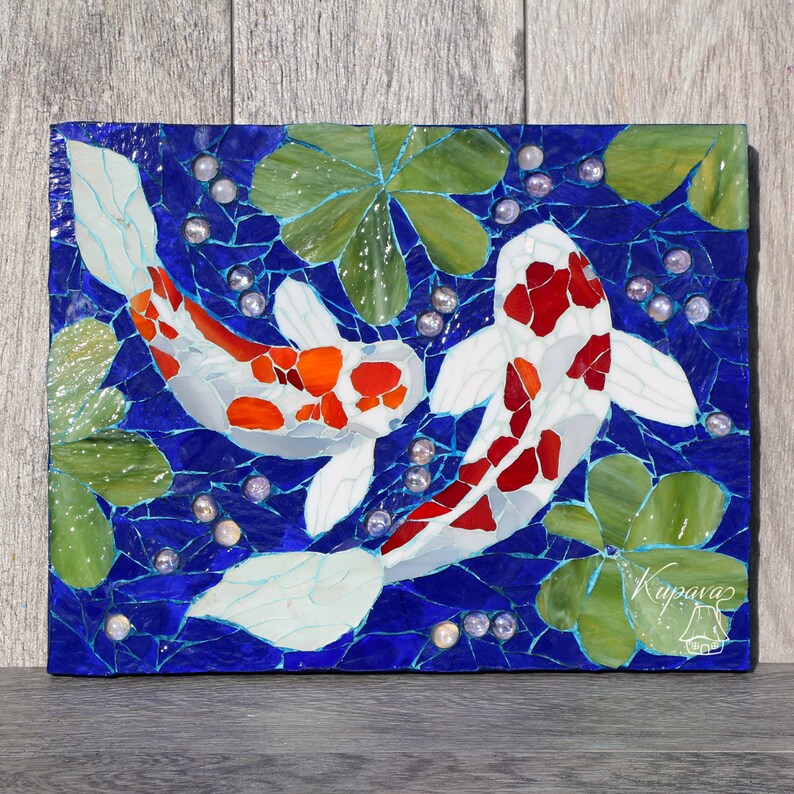 Koi fish art Koi Japanese Fish wall decor Koi mosaic wall Etsy