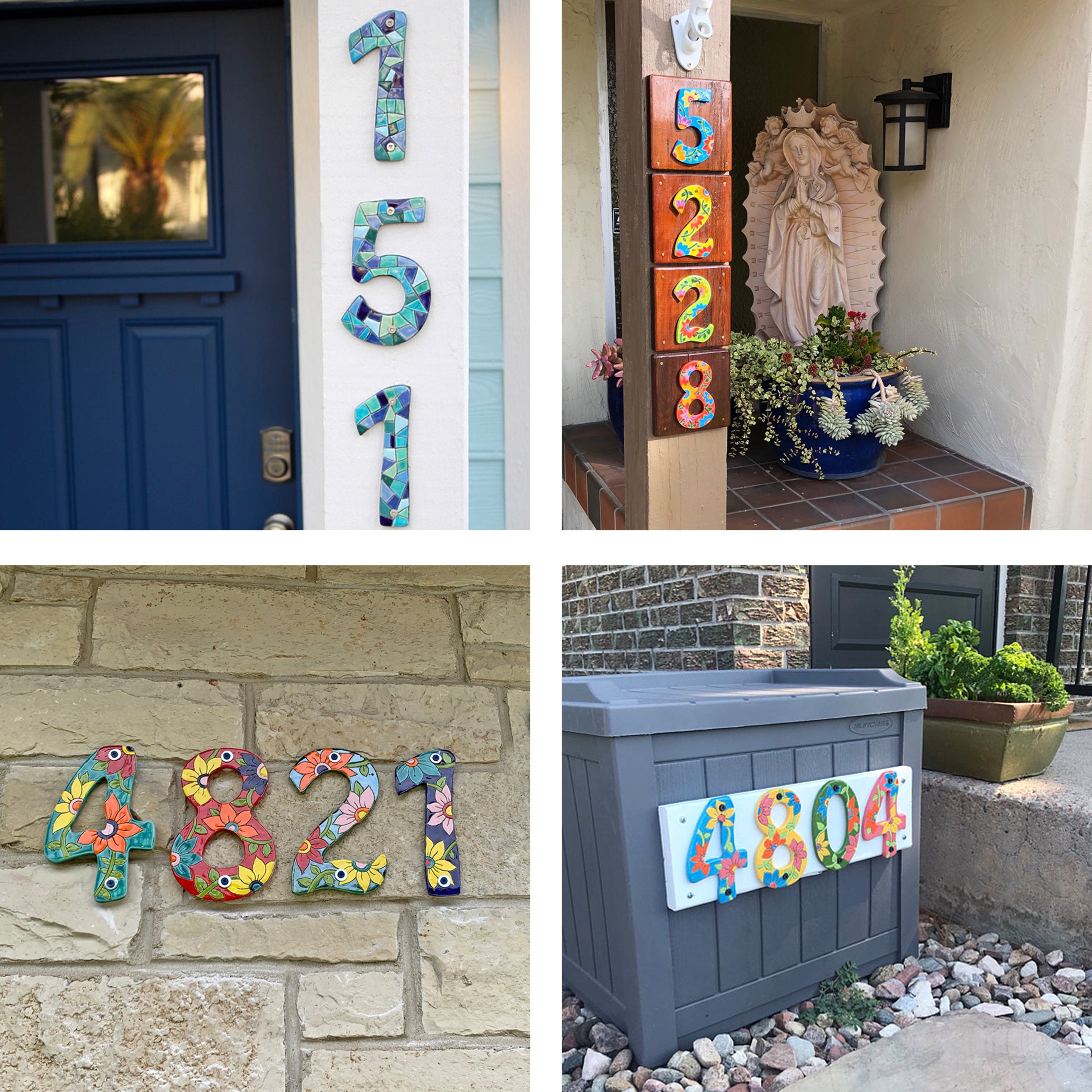 Ceramic numeral with mosaic ornaments, custom numbers wall decor, house numbers, anniversary numbers, ceramic art, tile wall hanging