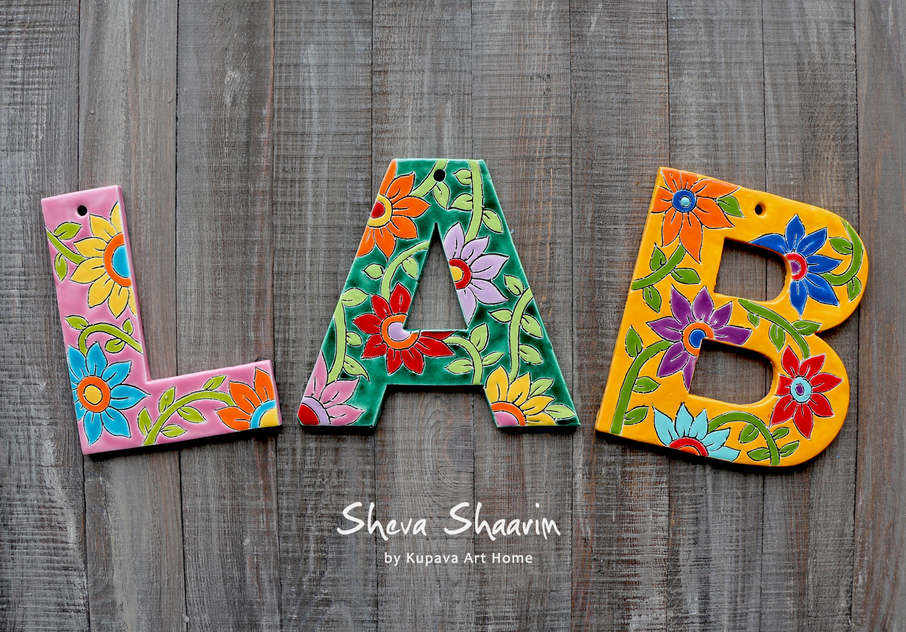 Ceramic flower custom letters floral alphabet wall hanging Etsy