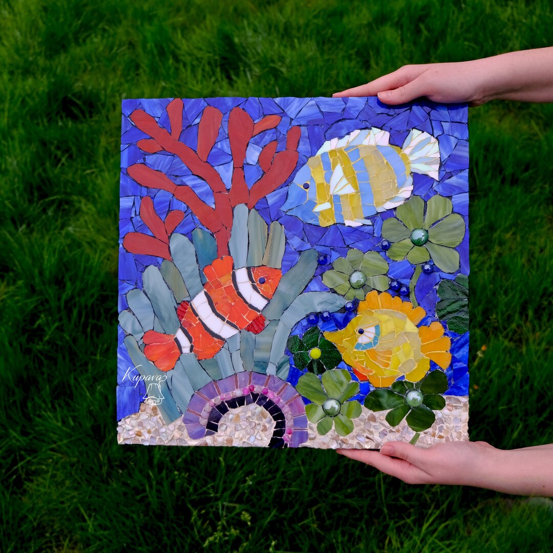 Tropical Fish Art Nautical Wall Decor Sea Mosaic Clownfish - Etsy