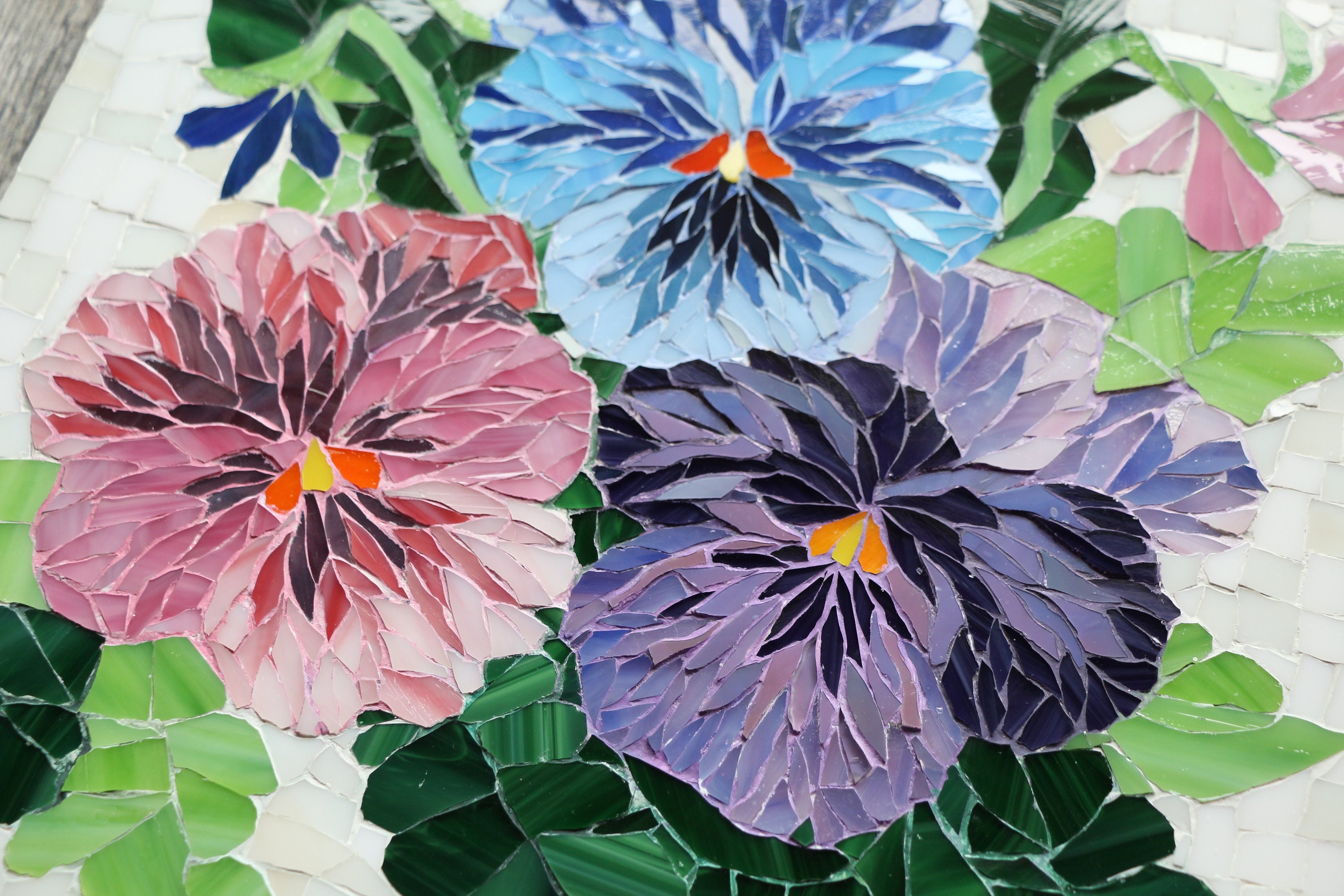 Purple Flowers Wall Art Pansies Stained Glass Mosaic Pink Etsy Canada