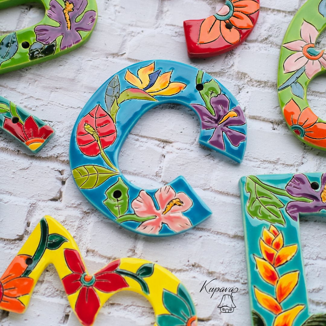 Tropical Wall Decor, Ceramic Letter Tiles, Jungle Tiles, Custom Name ...