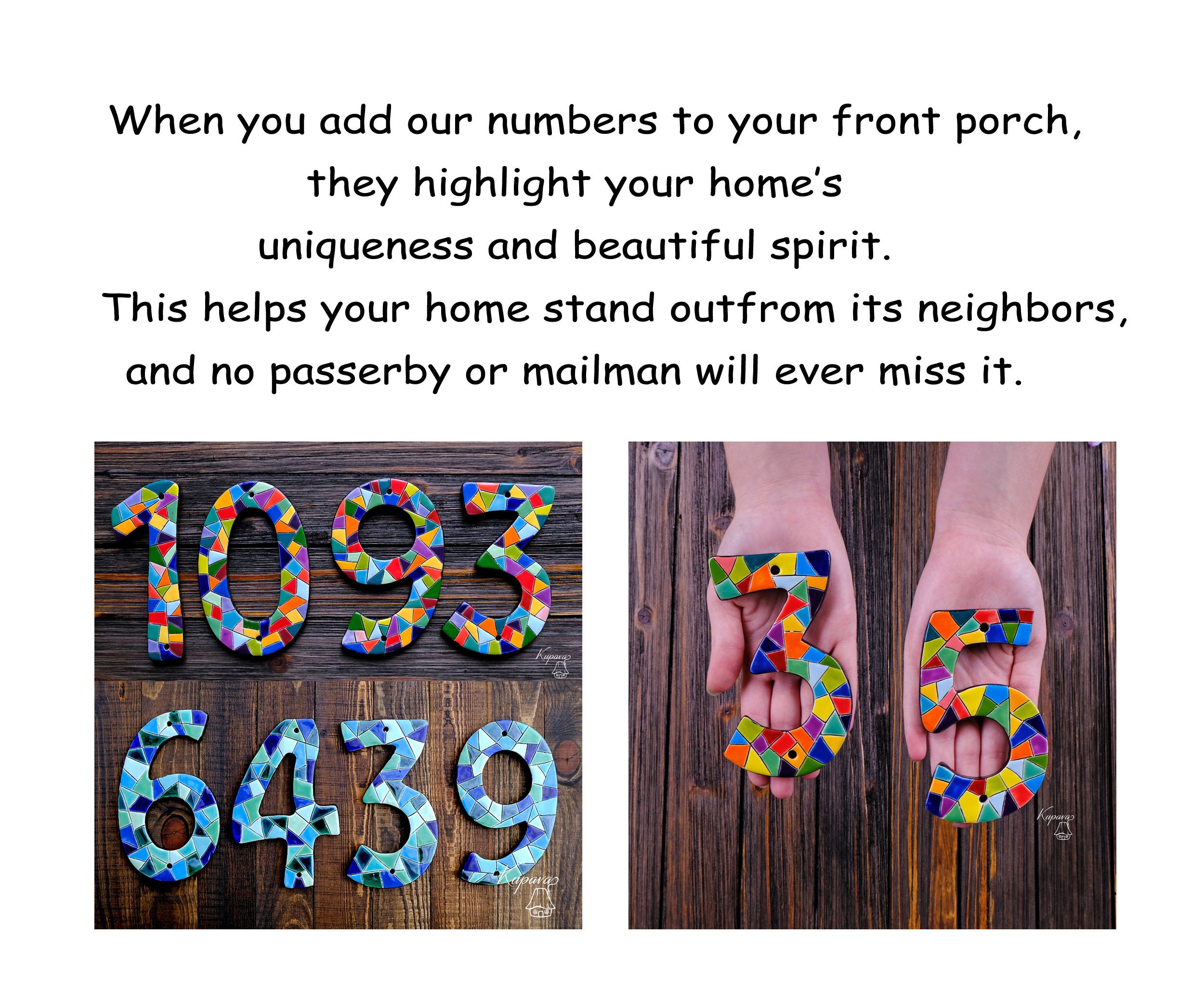 Ceramic numeral with mosaic ornaments, custom numbers wall decor, house numbers, anniversary numbers, ceramic art, tile wall hanging