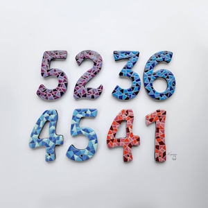 Custom ceramic numbers tile wall hanging, mosaic tiles wall decor, house numbers, beach home number, mosaic art, coastal living sign