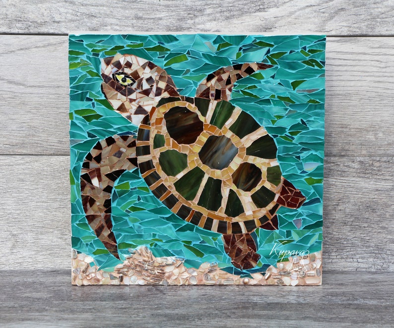 Turtle wall art stained glass mosaic Sea turtle wall decor Etsy