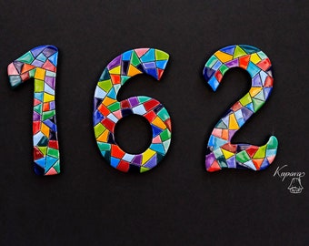 Ceramic numbers with mosaic pattern, wall decor, house address or mailbox numbers, anniversary date gift, tile wall hanging, unique home