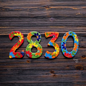 Custom Talavera Floral Ceramic House Numbers. Vibrant Outdoor Address Plaques. Unique Tile address for Home.