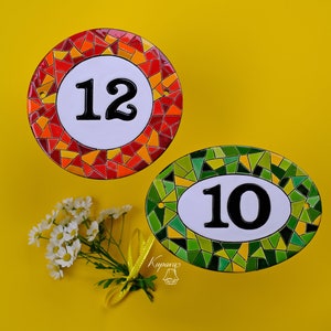 Mosaic ceramic front door plaque,  custom address sign, outdoor round street sign, wall mosaic tile