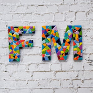 Azulejos de palabras, letras personalizadas de cerámica, letrero de nombre, letrero de puerta de mosaico, arte del alfabeto de regalo personalizado, apellido