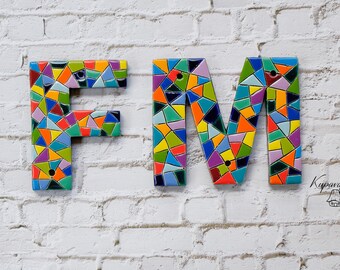 Word tiles, ceramic custom letter, name sign,  mosaic door sign, personalized gift alphabet art, family name
