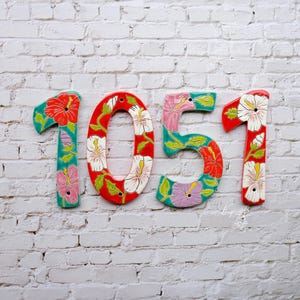 Custom Ceramic House Numbers, Tropical Floral Tile Address Numbers, 8 Inch