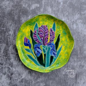 Ceramic Iris Flower Plate  Artistic Serving Dish, Botanical Pottery, Unique Wedding or Anniversary Gift Handmade