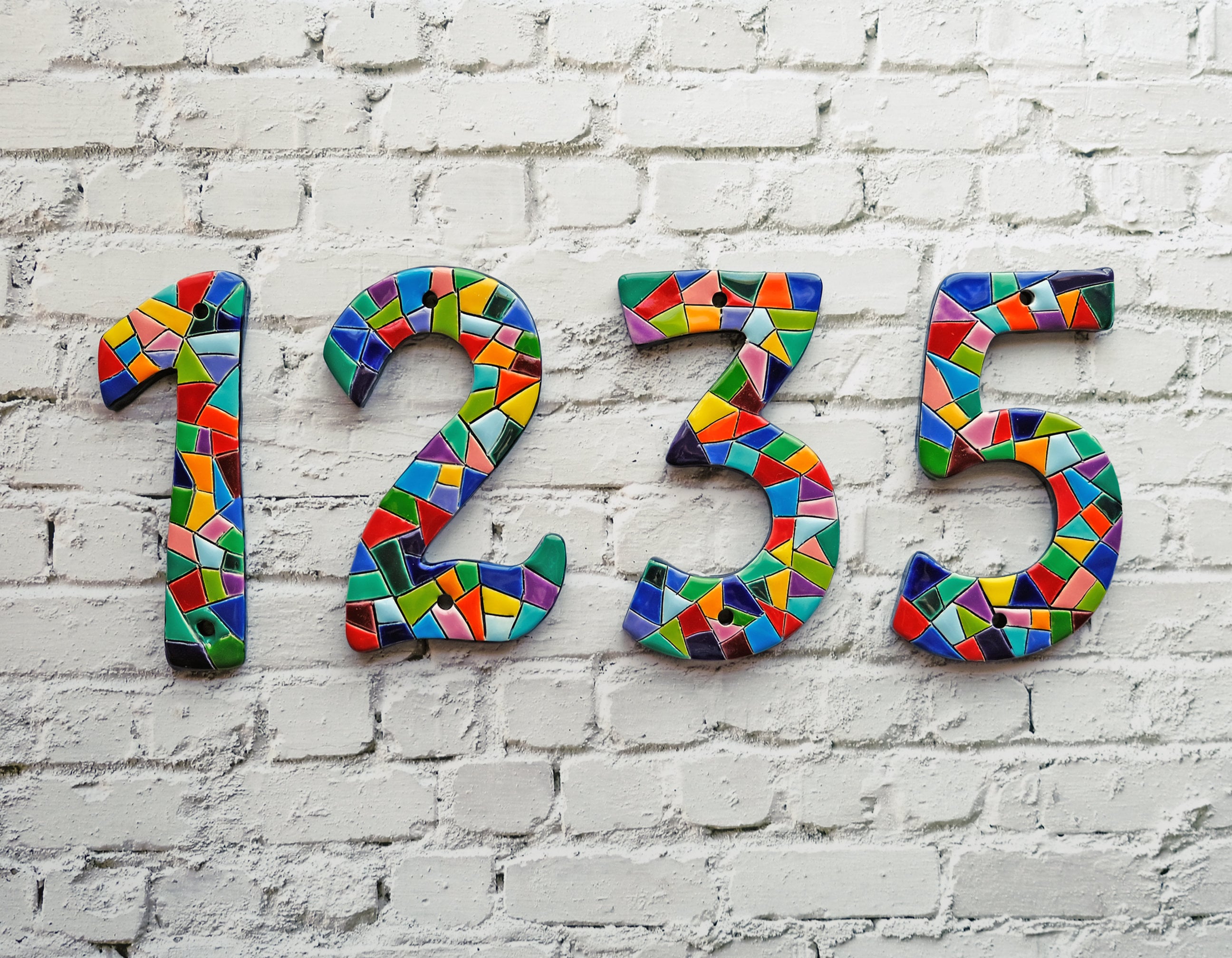 Ceramic numeral with mosaic ornaments, custom numbers wall decor, house numbers, anniversary numbers, ceramic art, tile wall hanging