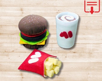 Felt Food Patterns Felt Fast Food Pattern Set - Hamburger French Fries Coffee Felt Pattern Tutorial - PDF Sewing Patterns (Instant Download)