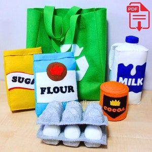 Felt Grocery Pattern Set II Felt Tutorials - Felt Toy Pattern Egg Milk Carton Sugar Chocolate  - PDF Felt Sewing Pattern (Instant Download)