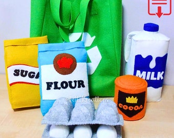 Felt Grocery Pattern Set II Felt Tutorials - Felt Toy Pattern Egg Milk Carton Sugar Chocolate  - PDF Felt Sewing Pattern (Instant Download)