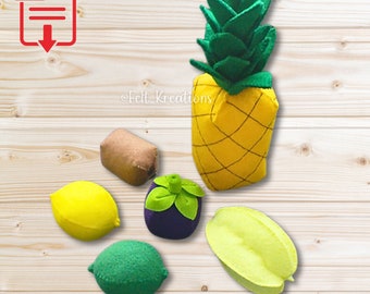 Vilt tropisch fruit patroon ananas kiwi citroen mangosteen stervrucht vilt play food tutorial pdf vilt naaipatronen (directe download)