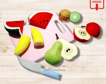 Felt Cut Fruits Pattern Set - Apple Pear Watermelon Banana Kiwi Felt Patterns and Tutorials - PDF Sewing Patterns Ebook (Instant Download)