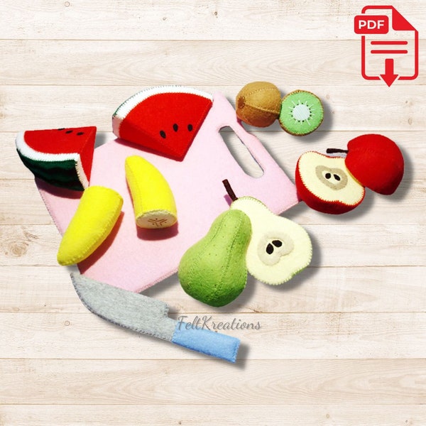 Felt Cut Fruits Pattern Set - Apple Pear Watermelon Banana Kiwi Felt Patterns and Tutorials - PDF Sewing Patterns Ebook (Instant Download)