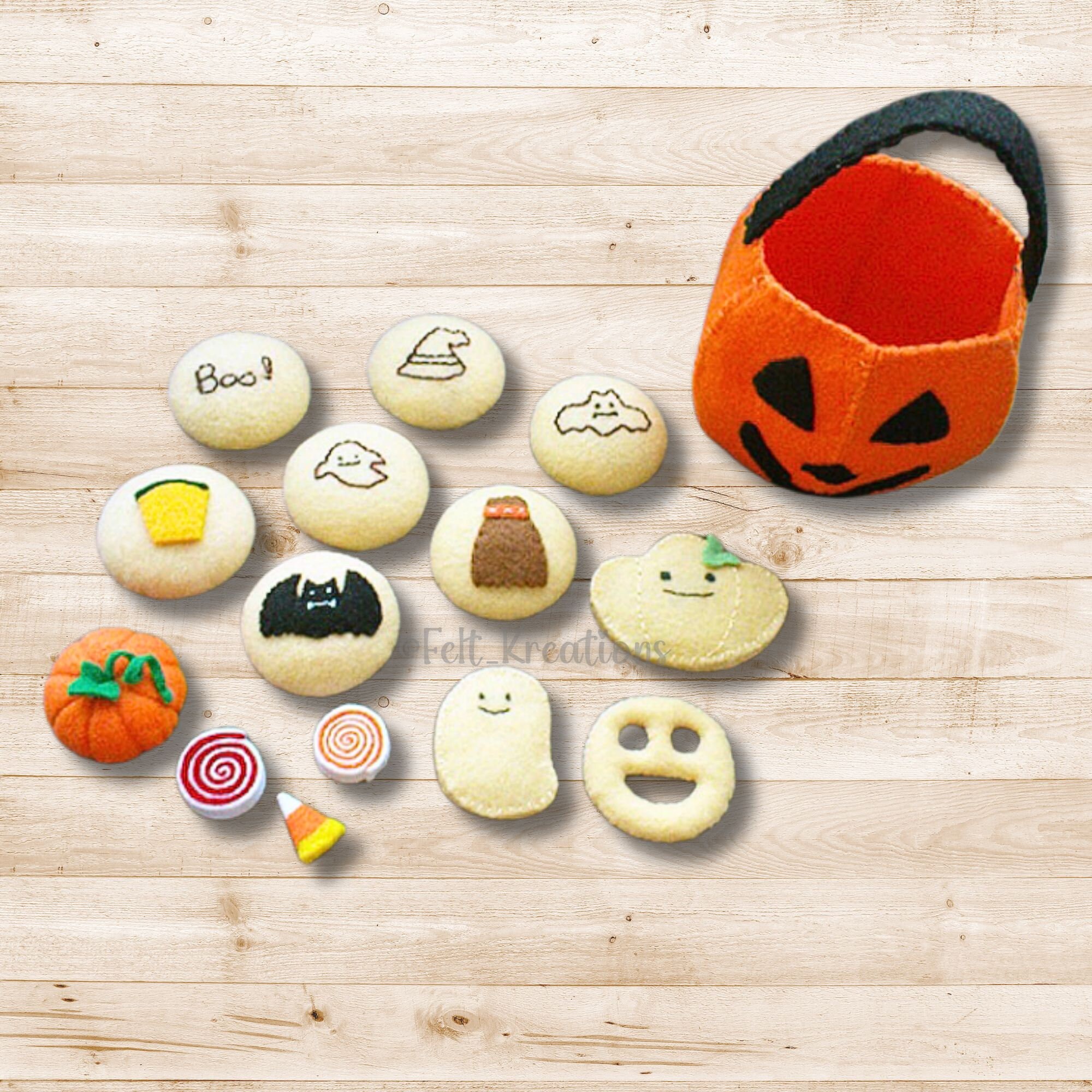 Felt Halloween Pattern - Jack O Lantern Pumpkin Cookies Wreath Felt Toy ...
