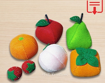 Vilt fruit patroon DIY vilt Play Food Appel Oranje Peer Kaki Perzik Aardbei Vilt zelfstudie PDF vilt naaipatroon (directe download)