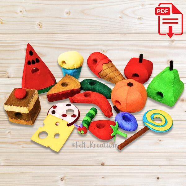 Felt Hungry Caterpillar Felt Pattern Set - Felt Cupcake Fruit Pie Cake Cheese Salami - PDF Sewing Pattern Tutorial Ebook (Instant Download)