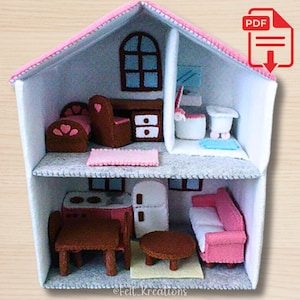Felt Dollhouse Pattern Set - Miniature Dollhouse Furnitures Felt Tutorial Felt Toy Patterns PDF Felt Sewing Patterns (Instant Download)