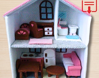 Felt Dollhouse Pattern Set - Miniature Dollhouse Furnitures Felt Tutorial Felt Toy Patterns PDF Felt Sewing Patterns (Instant Download)