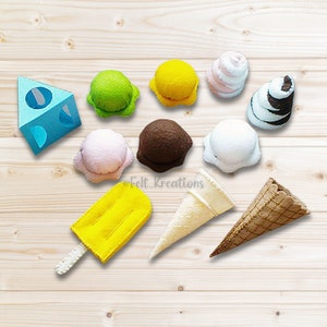 Felt Ice Cream Pattern Set Felt Food Patterns and Tutorials - Ice Cream Cone Popsicle Soft Serve PDF Felt Sewing Pattern