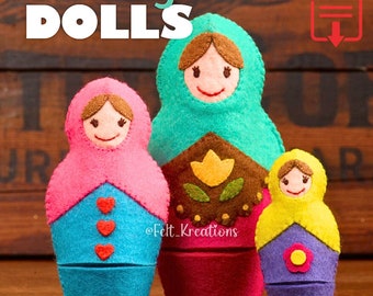 Felt Toy Pattern Felt Nesting Dolls Pattern Set - Felt Russian Matryoshka Dolls Gift for Mother - PDF Sewing Patterns (Instant Download)