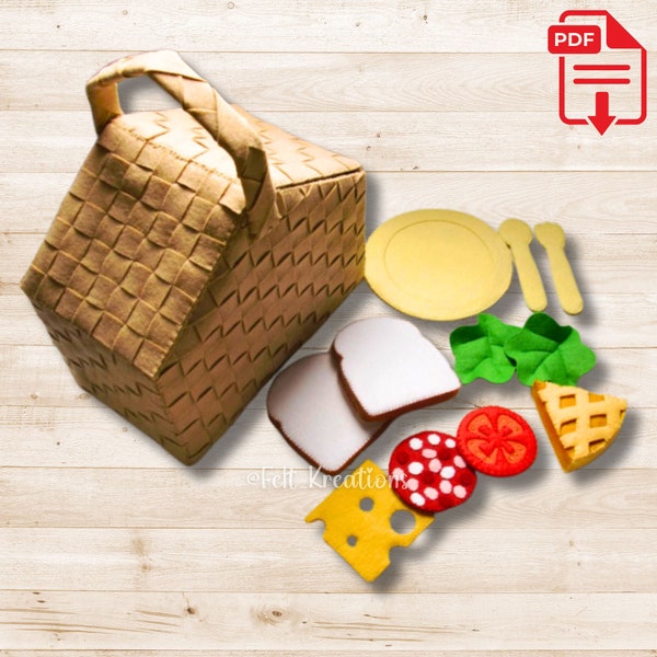 Felt Patterns Felt Picnic Pattern Set - Picnic Basket Sandwich Pie Cutlery Role Play Felt Tutorial - PDF Sewing Patterns (Instant Download)