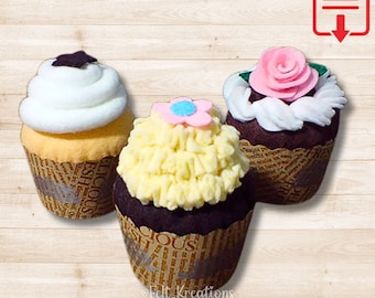 Felt Cupcakes Pattern and Tutorial - Felt Food Pattern DIY Felt Gifts for Kids Pretend Play Toys PDF Felt Sewing Patterns (Instant Download)
