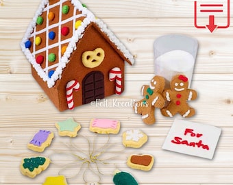 Felt Christmas Pattern Set II - Felt Gingerbread House Cookie Milk Pickle Ornament Pretzel Note PDF Felt Sewing Patterns (Instant Download)