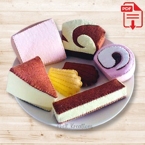 Felt Tea Time Cakes Pattern - Swiss roll Cheesecake Chiffon Cake - Felt Cake Pattern Tutorial PDF Felt Sewing Pattern (Instant Download)