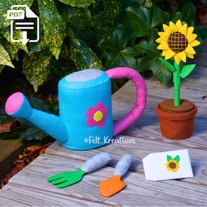 Felt Gardening Set DIY Felt Flower Pot Pattern Tutorial - Felt Sunflower Shovel Rake Watering Can PDF Sewing Patterns (Instant Download)