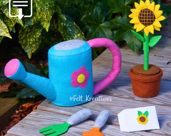 Felt Gardening Set DIY Felt Flower Pot Pattern Tutorial - Felt Sunflower Shovel Rake Watering Can PDF Sewing Patterns (Instant Download)