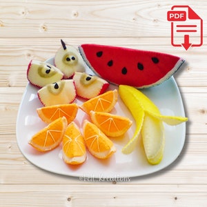Vilten fruit schijfjes patroon Vilt fruit patronen tutorial - appel sinaasappel banaan watermeloen schijfje - pdf vilt naaipatronen (directe download)