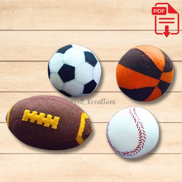 Felt Play Balls Pattern Set Basketball Rugby Baseball Soccer Ball Felt Toy Pattern and Tutorial PDF Sewing Pattern Ebook (Instant Download)