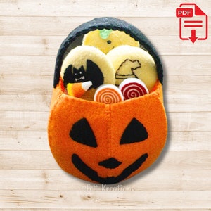 Felt Halloween Pattern - Jack O Lantern Pumpkin Cookies Wreath Felt Toy Pattern and Tutorial PDF Felt Sewing Patterns DIY (Instant Download)