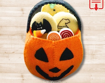 Modello di Halloween in feltro - Ghirlanda di biscotti di zucca di Jack O' Lantern, modello e tutorial per giocattoli in feltro in PDF, modelli di cucito in feltro fai da te (download immediato)
