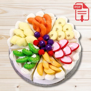 Felt Cake Pattern Set - Decorate Birthday Cake with Fruits Candles Spatula Cake Box Tutorials PDF Felt Sewing Pattern (Instant Download)