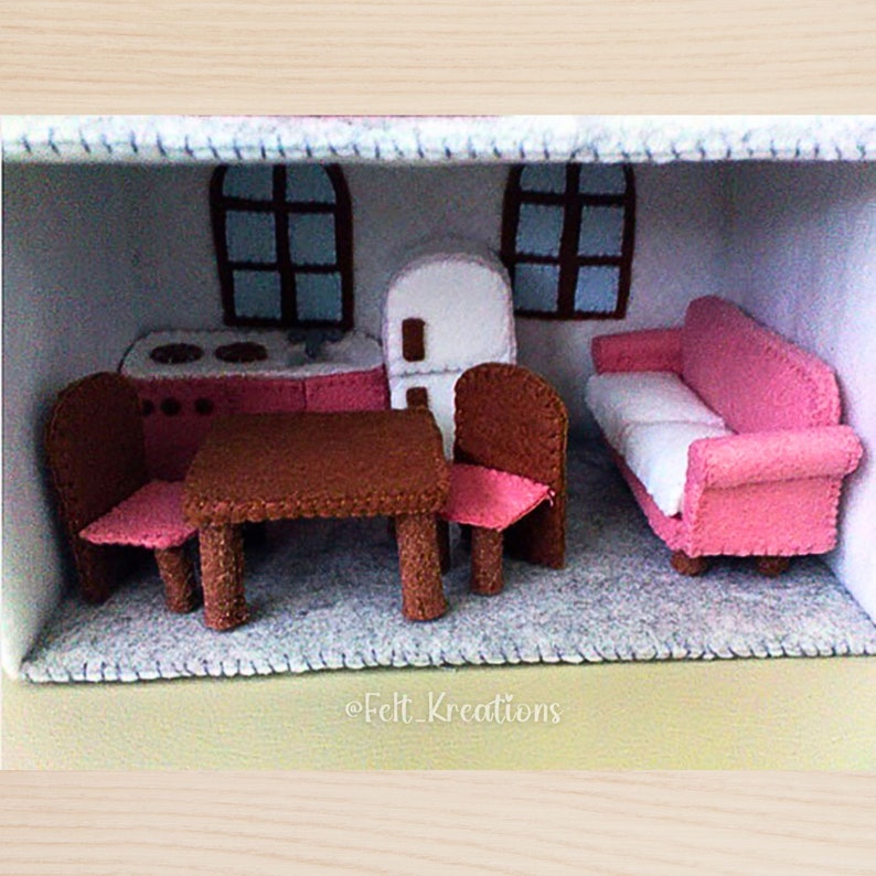 Felt Dollhouse Pattern Set - Miniature Dollhouse Furnitures Living Room Felt Toy Patterns PDF Felt Sewing Patterns