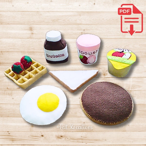 Felt American Breakfast Pattern Set - Waffle Apple Sauce Yogurt Pancake Felt Pattern Tutorial PDF Felt Sewing Patterns (Instant Download)