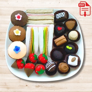 Felt Food Pattern Felt Tea Party DIY Valentine&#39;s Day Gift - Sandwich Cupcake Chocolate Felt Tutorial PDF Sewing Pattern (Instant Download)