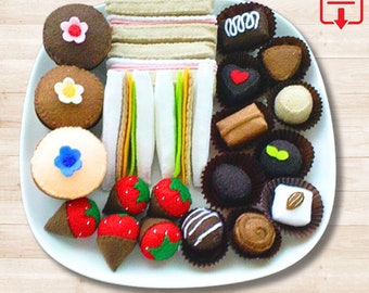Felt Food Pattern Felt Tea Party DIY Valentine's Day Gift - Sandwich Cupcake Chocolate Felt Tutorial PDF Sewing Pattern (Instant Download)