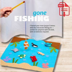 Felt Fishing Pattern Set II - Pool Mat Fishing Rod Clown Fish Turtle Crab Sea Creature DIY Felt Gift for Kids PDF Pattern (Instant Download)