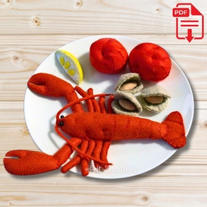 Felt Lobster Pattern Set - Lobster Potato Clam Lemon Kids Felt Play Food Pattern and Tutorial PDF Felt Sewing Patterns (Instant Download)